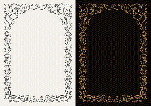 Luxury frame invitation card background vector. Elegant classic antique design, gold lines t, sparkle on black background. Premium design illustration for gala card, grand opening, art deco, magazine.