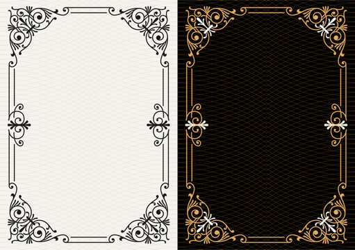 Luxury frame invitation card background vector. Elegant classic antique design, gold lines t, sparkle on black background. Premium design illustration for gala card, grand opening, art deco, magazine.