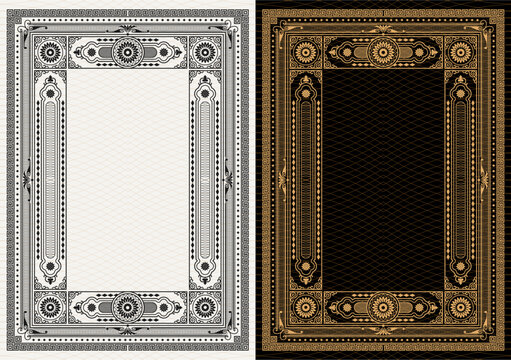 Luxury frame invitation card background vector. Elegant classic antique design, gold lines t, sparkle on black background. Premium design illustration for gala card, grand opening, art deco, magazine.