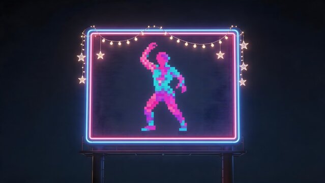 Neon billboard with dancing figure