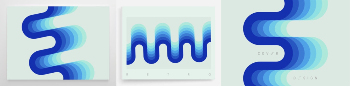 Blue lines. Curved ribbons. Hardcover book layout. Cover design template. Vector illustration for brochure, poster, flyer, album, magazine, planner, notebook or notepad.