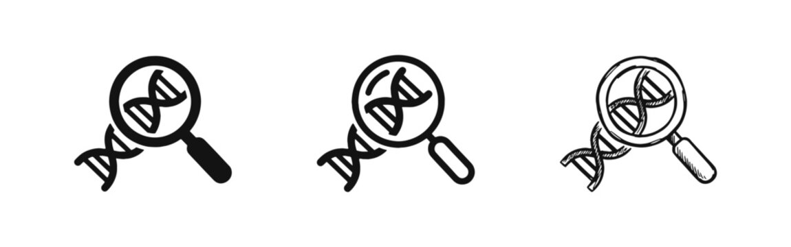 DNA Genetic Research and Magnifying Glass Icon Set