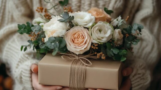 aesthetic bouquet wrapping process with natural materials and twine