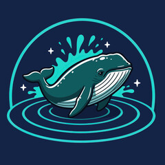 Fototapeta premium Whale Jumping Out of Water with Splash and Ripple Effect Illustration