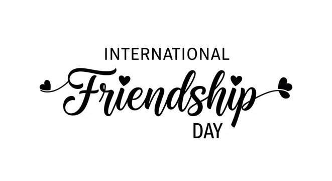 International friendship day elegant cursive text design with ribbon and flowers isolated on transparent background