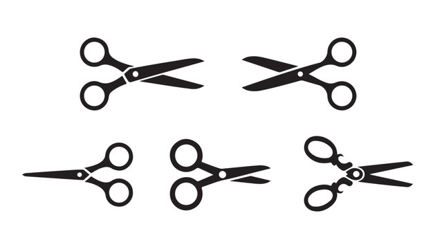 Professional black scissor icon set on transparent background for tailor and paper craft art design.