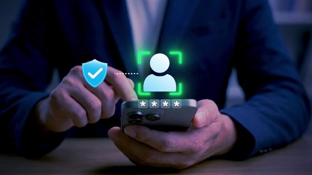 Digital banking security concept. user using smartphone for secure login and authentication showing fintech protection privacy verification system to ensure safe online financial transaction