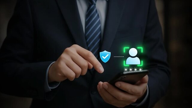 Digital banking security concept. user using smartphone for secure login and authentication showing fintech protection privacy verification system to ensure safe online financial transaction