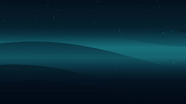 深海ブルーのオーロラ2本と星空が揺れる幻想的な夜空背景4K