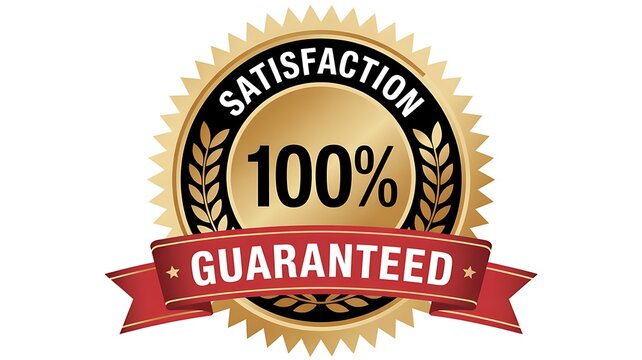 Satisfaction guaranteed, 100 percent, gold seal, warranty badge, quality assurance