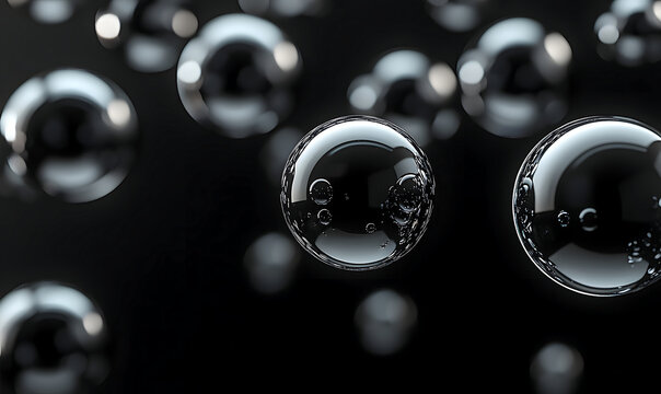 Abstract floating chrome spheres on a dark background create a futuristic concept
