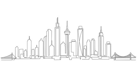 Fototapeta premium Minimalist Skyline Drawing: Cityscape Continuous Line Art