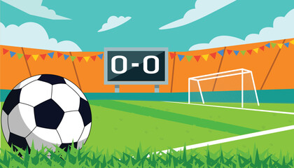 Cartoon soccer field with ball and scoreboard showing 00 © Siam