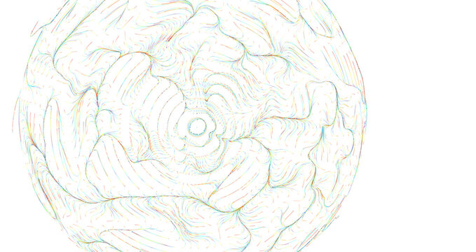 Abstract colorful lines with a circular structure on a white background. Modern, minimalist, and tex