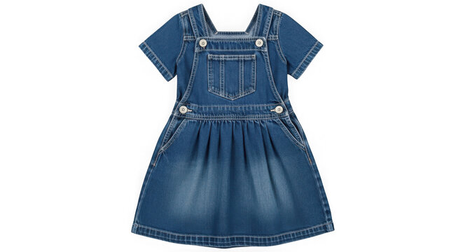 Blue denim overall dress for little girl isolated isolated on transparent background