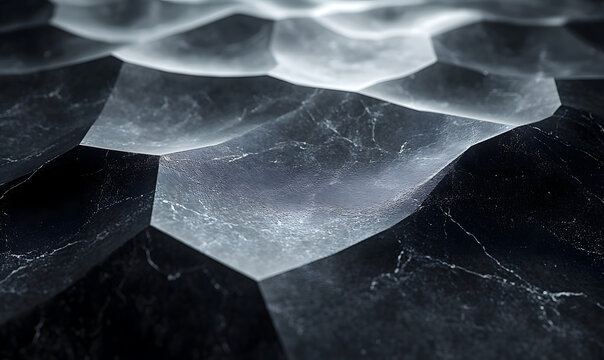 Abstract geometric background with hexagonal shapes in a dark marble texture pattern