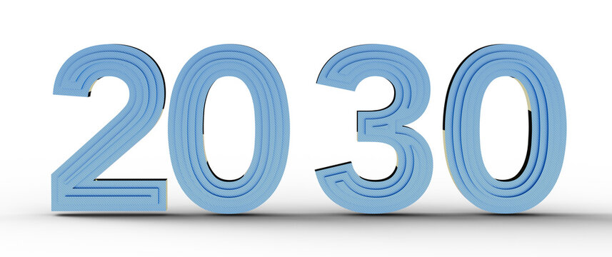 Image shows the year 2030 in modern blue design, representing time, future, and events of the upcoming year.