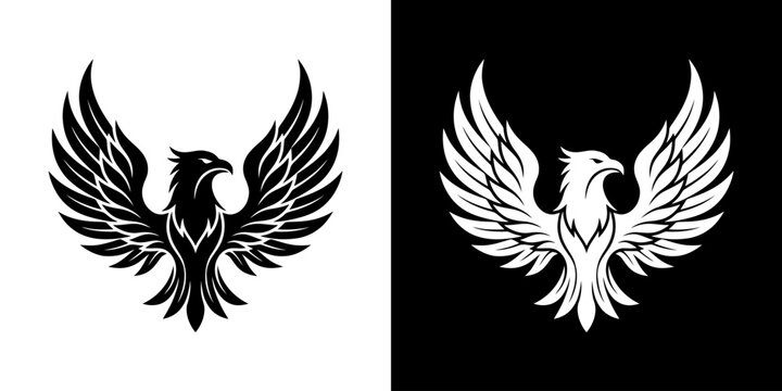 Elegant Phoenix Bird Symbol in Black and White Contrast.