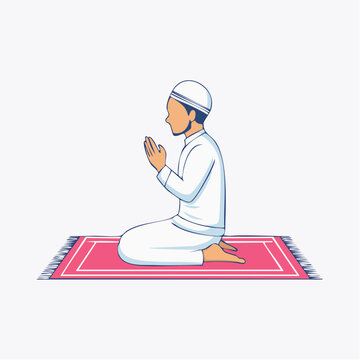 Muslim Man Praying on Prayer Mat