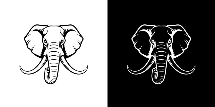 Elephant Head Illustration - Contrasting Black and White Representations.