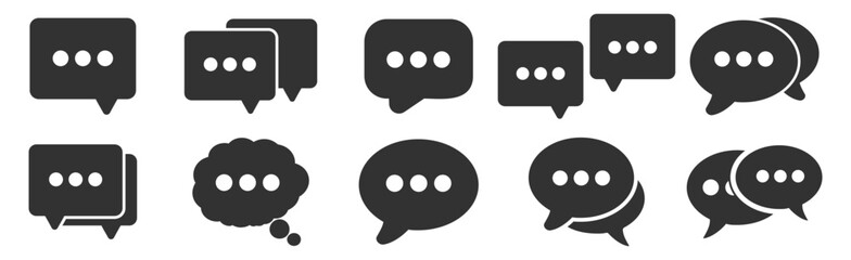 Set of black speech bubble icons with ellipses. Chat and message symbols for communication. © Taisiia