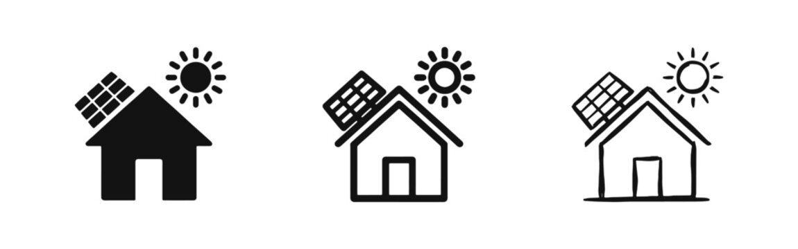 Solar energy and eco-friendly home power icon set