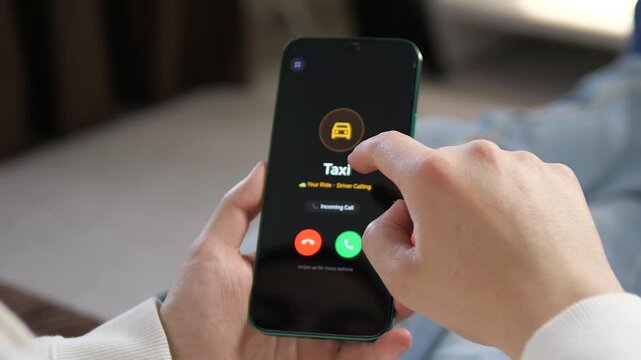 Reliable transportation on call. User answers a taxi service call via a mobile app interface. Showcase smooth digital communication and on-demand mobility in your next commercial or tech project.