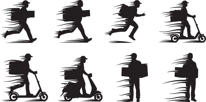 Delivery Man Silhouettes in Various Motion States Running