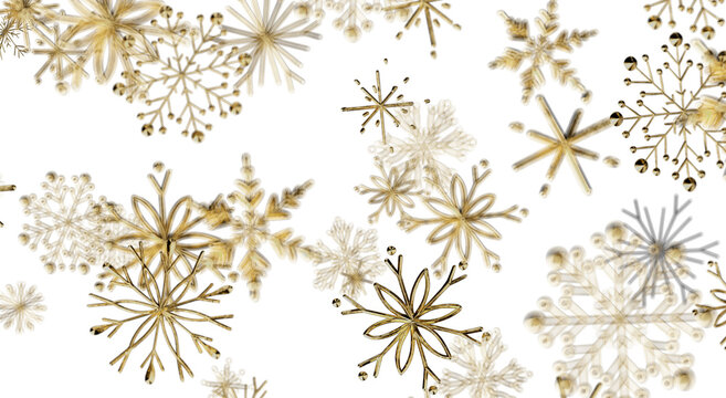 Abstract golden snowflakes on a white background, perfect for winter holidays, christmas and new ye