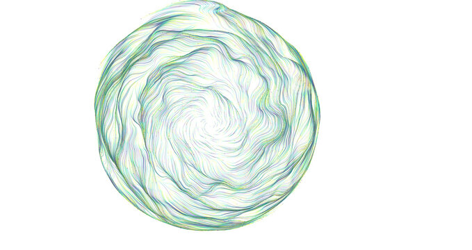 Abstract and colorful design of a swirling sphere against a clean white background. Perfect for mode