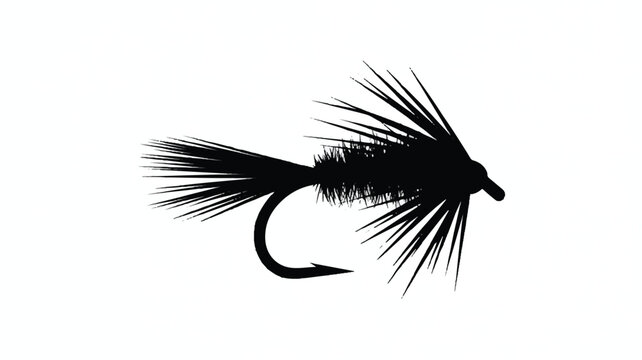 Black fishing fly with hook and feathers for angling  artificial bait