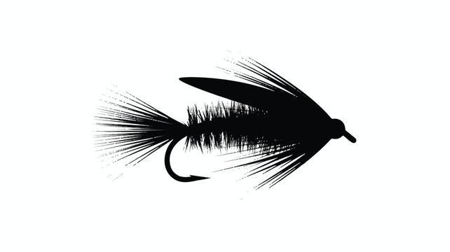 black fly fishing lure with feathers and hook for catching fish