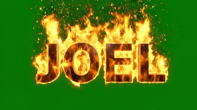 Flaming text, burning letters, Joel name, fire effect, green background ai 4k Video