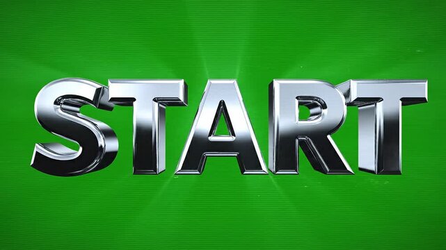 Shiny metallic START text, green background, motivational word, chrome effect ai 4k Video
