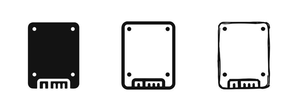 SSD Solid State Drive Storage Icon Set - Computer Hardware and Data Concept
