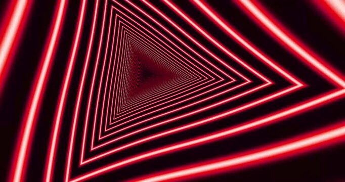 Hypnotic neon triangle tunnel animation loop in red and green.