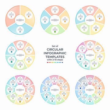 Collection of vector infographic cycle diagrams that can be used for report, business analytics, data visualization, presentation.