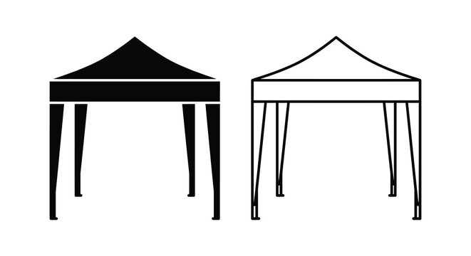 Two gazebo silhouettes black and white line art style silhouette