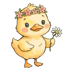 Fototapeta premium Cute Yellow Chick Playing Near Easter Eggs