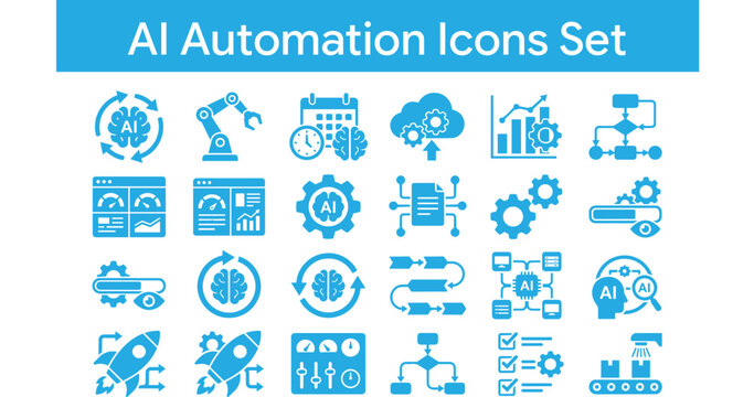 ai automation icons, automation icons set, artificial intelligence icons, neural network icon, ai brain icon, machine learning icons, data automation icon, workflow automation icon, process flow icon,