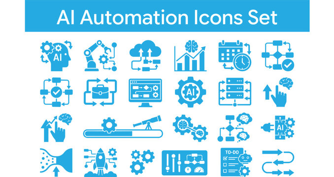 ai automation icons, automation icons set, artificial intelligence icons, neural network icon, ai brain icon, machine learning icons, data automation icon, workflow automation icon, process flow icon,