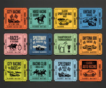 Vintage tickets collection: racing and equestrian events with festival