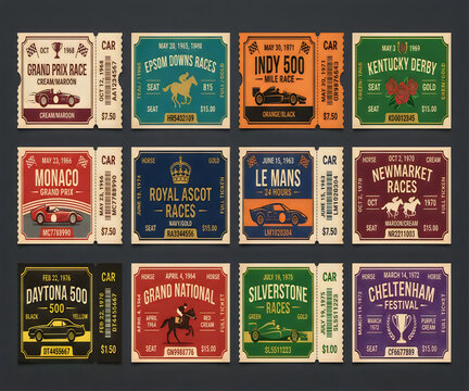 Vintage tickets collection: racing and equestrian events with festival