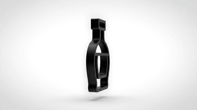 Black outline of a liquor bottle floating on a white background with a subtle shadow in a 3D animation