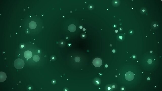 深緑の光の玉が漂うボケ背景 エメラルド 幻想的 4K