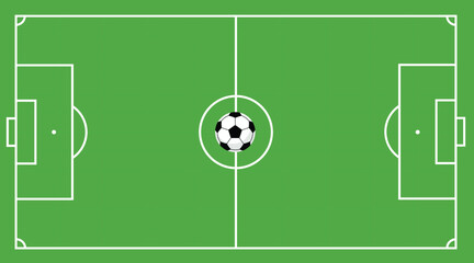 Aerial View of Soccer Field Vector Illustration with Football on Center Circle © Jabeda