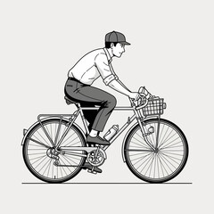 Naklejka premium Cyclist with bike, riding bicycle, cycling lifestyle vector illustration