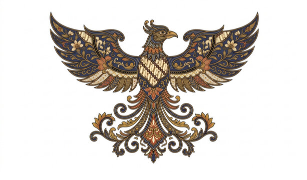 Elegant batik bird motif vector Indonesian traditional decorative illustration
