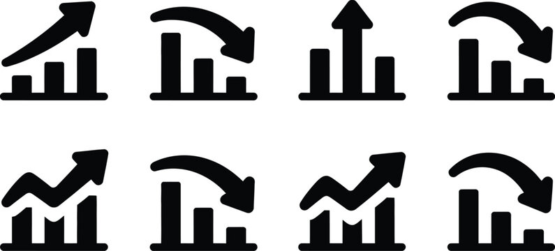 Set of business growth arrow chart icons isolated on transparent background financial analytics vector illustration design collection