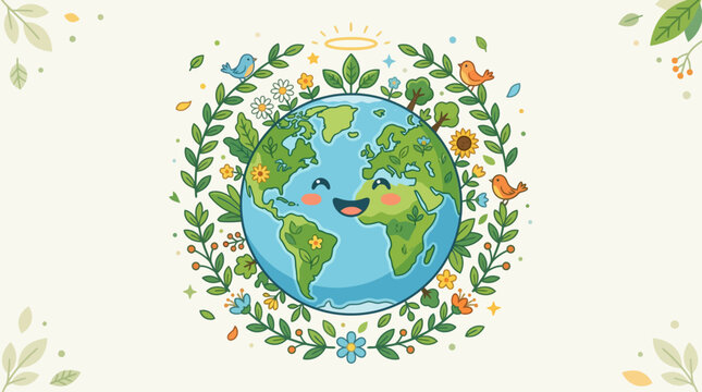 Earth Globe with Leaves.
